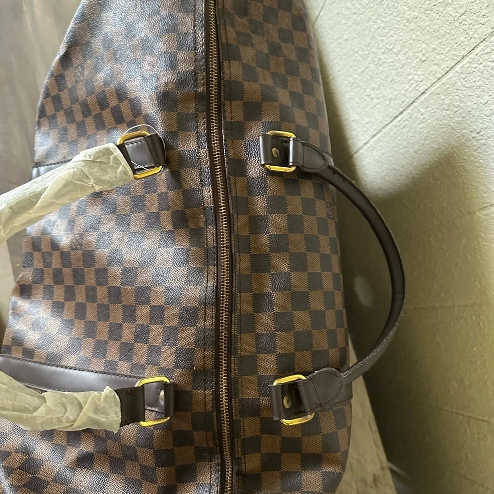 Elegant Checkered Brown Duffel Bag